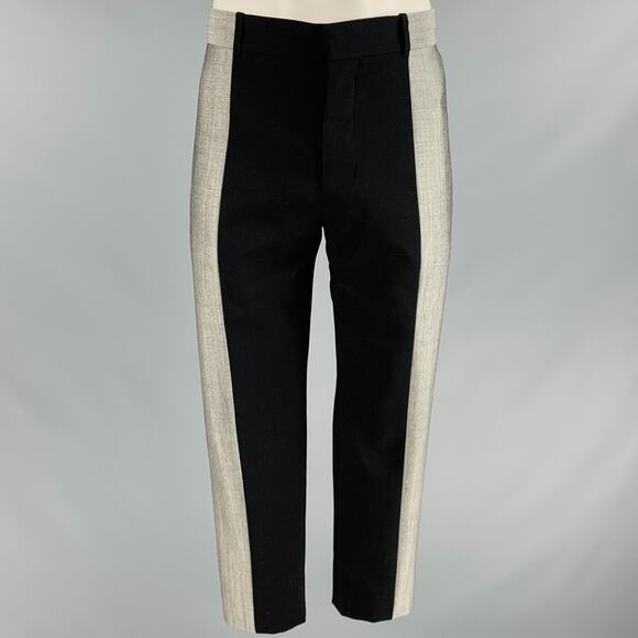 ALEXANDER MCQUEEN Size 38 Black Grey Two Tone Wool Flat Front Dress Pants - Picture 1 of 9